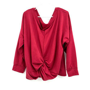 Shein Curve size 2XL red long sleeve‎ top knotted waist red